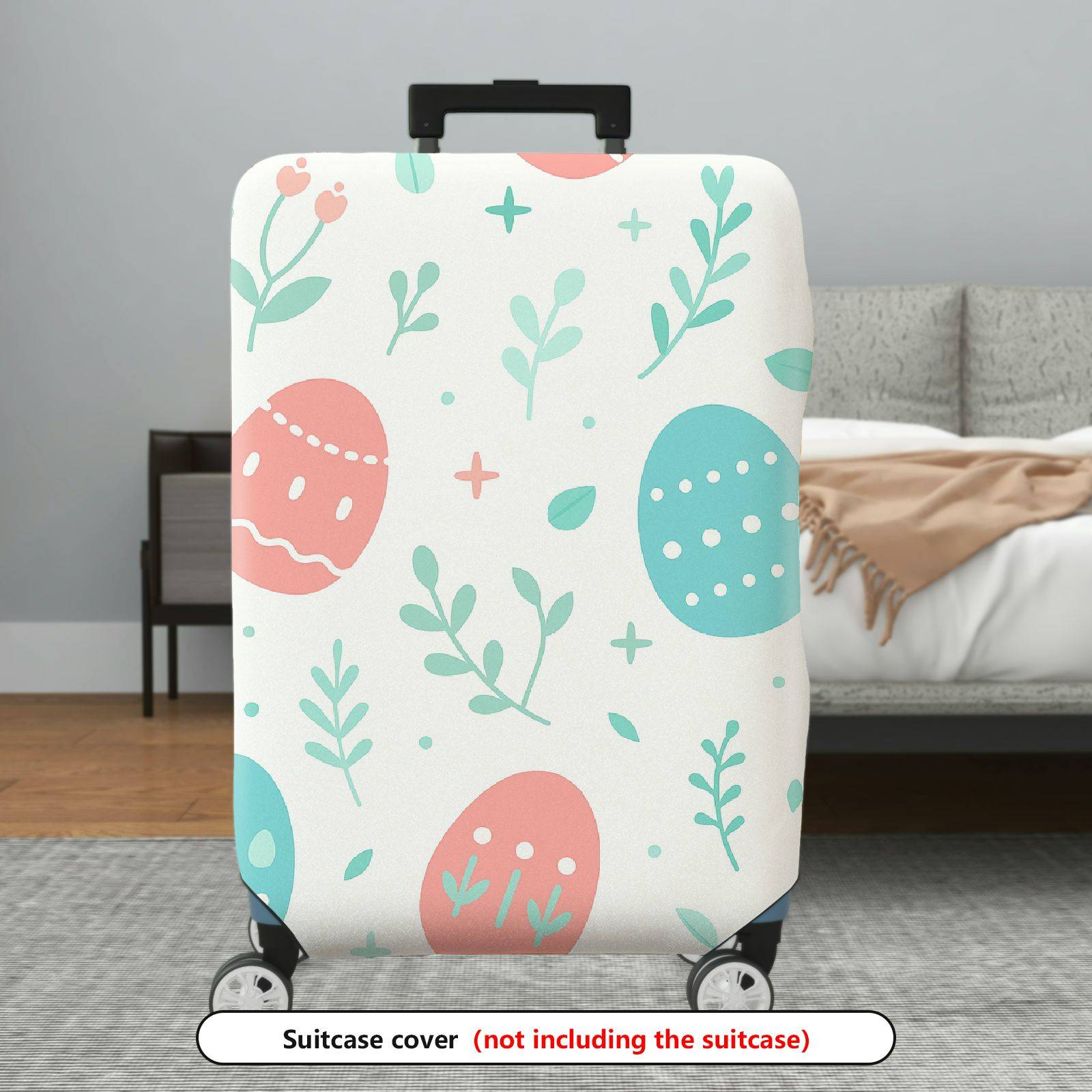 1-Piece Pastel Easter Egg Nature Plant Floral  Suitcase Luggage Cover, Stretch Protective Sleeve