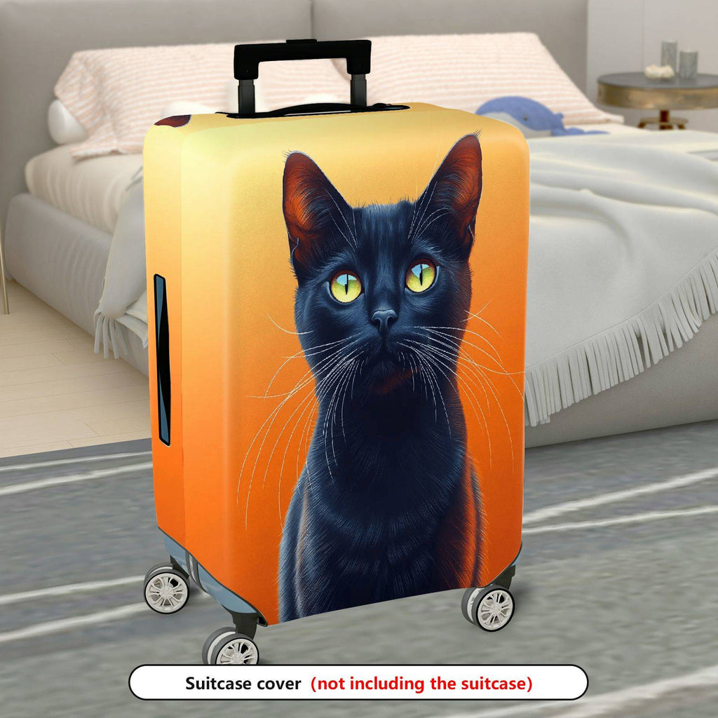 1-Piece Black Cat Orange Artistic Stylish Unique Eye-Catching  Suitcase Luggage Cover, Stretch Protective Sleeve