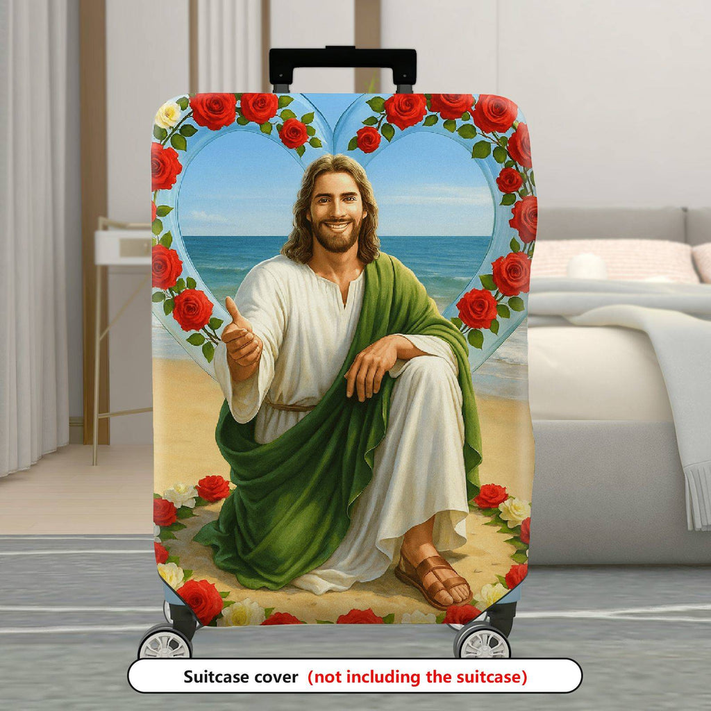 1-Piece Beach Religious Rose Heart Floral Biblical  Suitcase Luggage Cover, Stretch Protective Sleeve