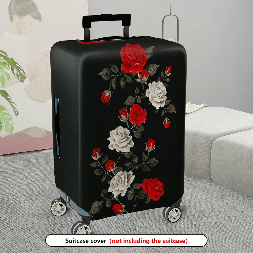 1-Piece Red White Black Floral Rose Pattern  Suitcase Luggage Cover, Stretch Protective Sleeve