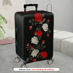 1-Piece Red White Black Floral Rose Pattern  Suitcase Luggage Cover, Stretch Protective Sleeve