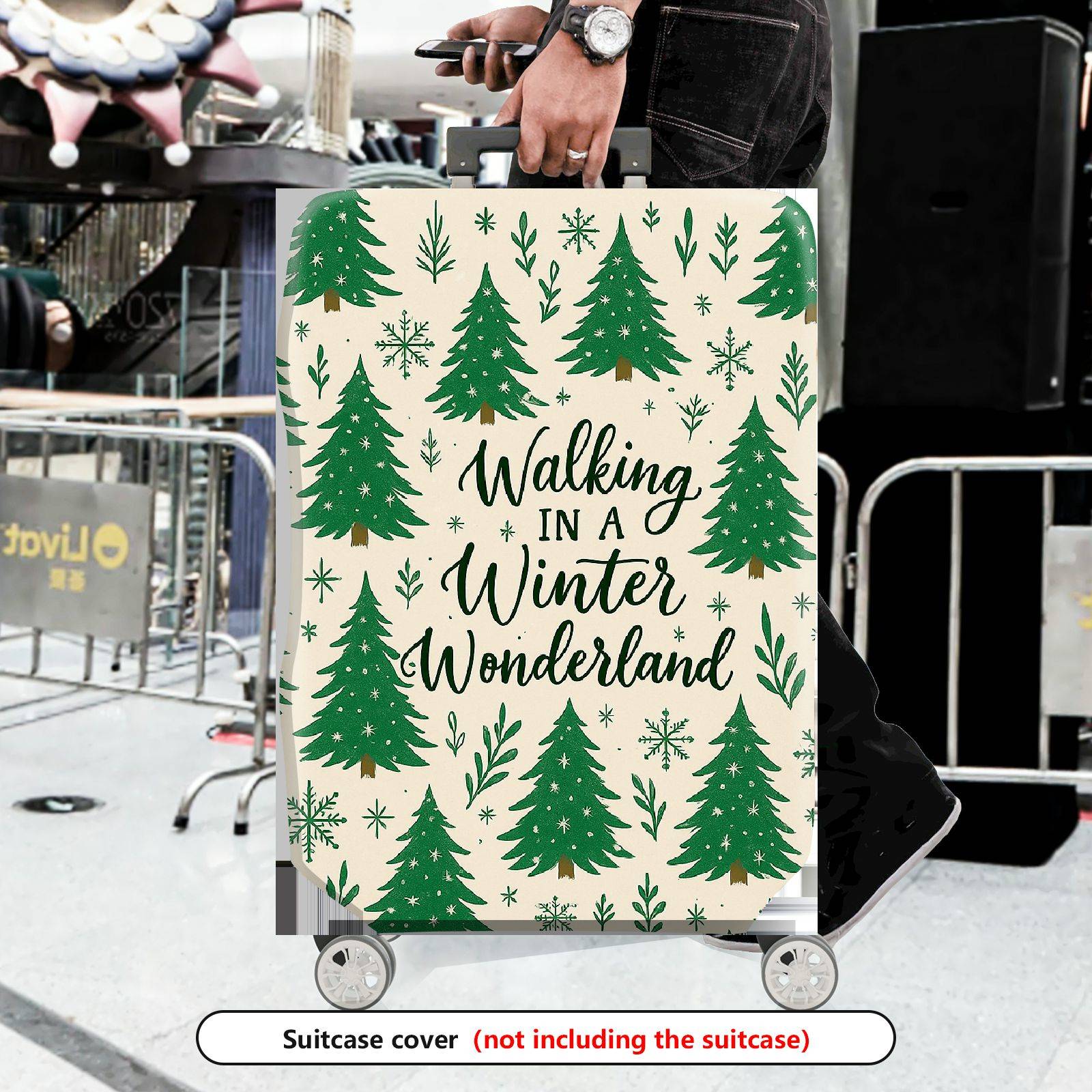 1-Piece Christmas Tree Winter Wonderland Snowflakes Festive Holiday  Suitcase Luggage Cover, Stretch Protective Sleeve