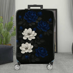 1-Piece Black Floral White Blue Elegant Chic Artistic  Suitcase Luggage Cover, Stretch Protective Sleeve