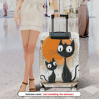 1-Piece Black Cat Abstract Orange Artistic Cute Creative  Suitcase Luggage Cover, Stretch Protective Sleeve
