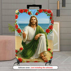 1-Piece Beach Religious Rose Heart Floral Biblical  Suitcase Luggage Cover, Stretch Protective Sleeve