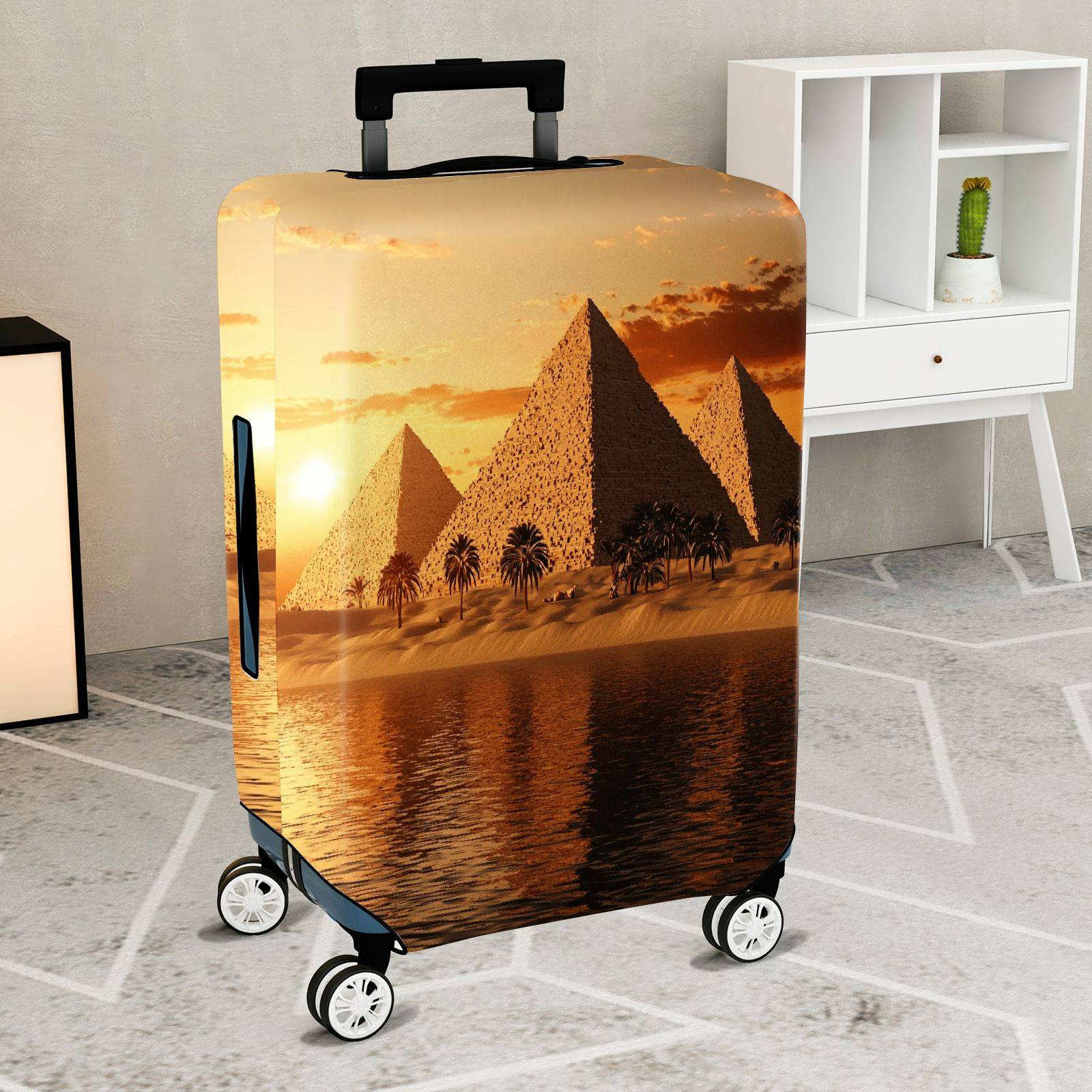 1-Piece Sunset Pyramid Desert Oasis Landscape Egypt Ancient  Suitcase Luggage Cover, Stretch Protective Sleeve