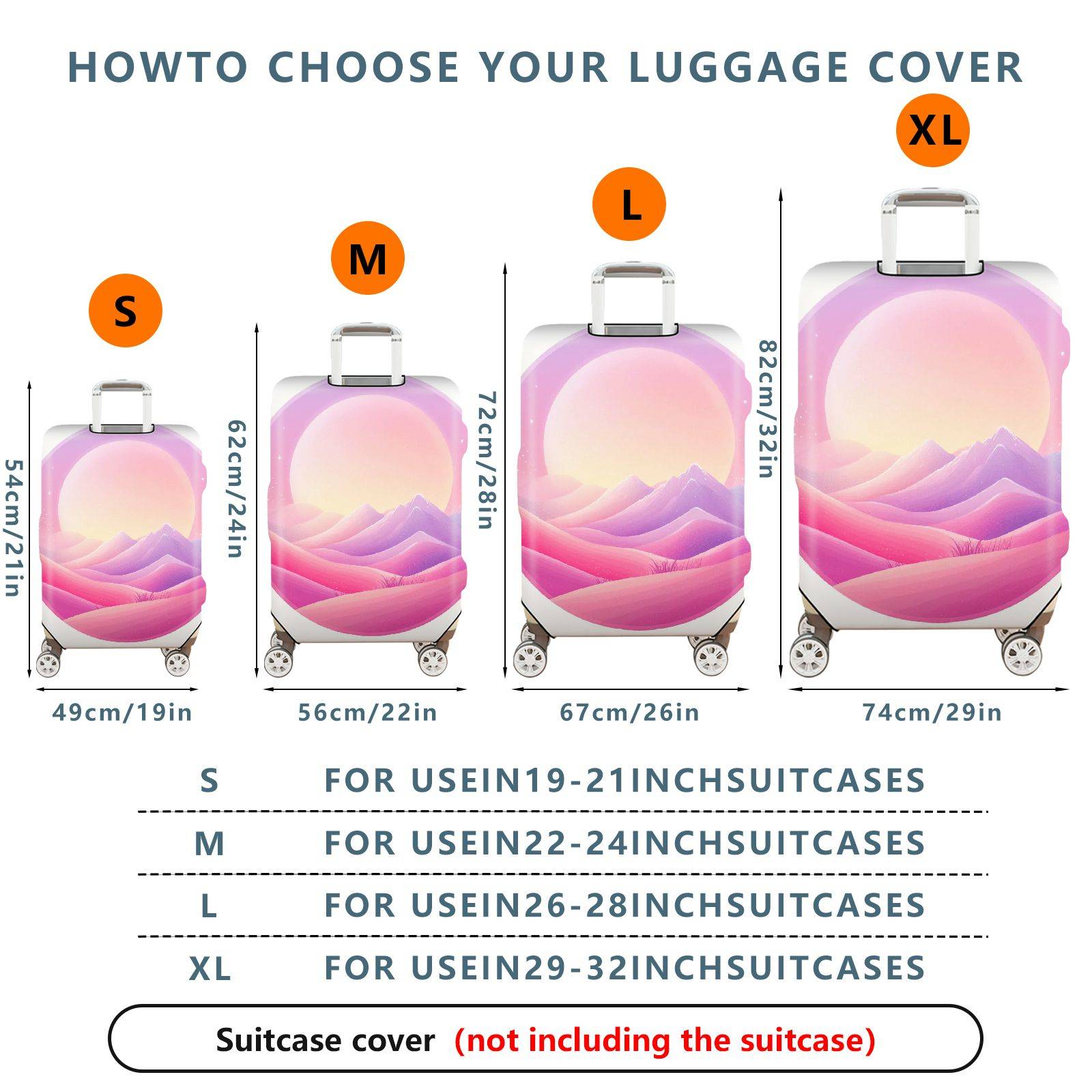 1-Piece Sunrise Mountain Landscape Pastel Scenic Artistic Colorful  Suitcase Luggage Cover, Stretch Protective Sleeve