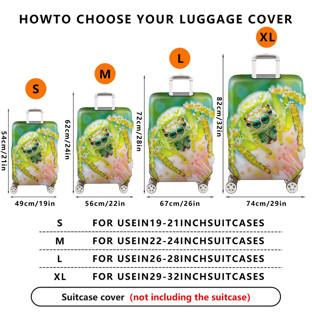 1-Piece Green Spider Floral Nature Animal Travel  Suitcase Luggage Cover, Stretch Protective Sleeve