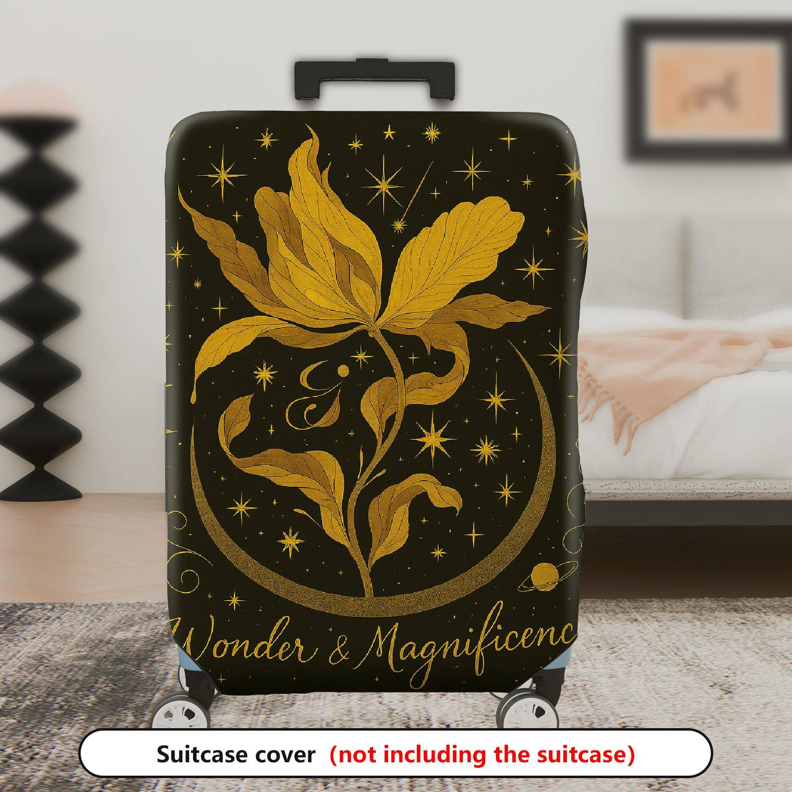 1-Piece Golden Floral Starry Night Wonder Magnificence Cosmic  Suitcase Luggage Cover, Stretch Protective Sleeve