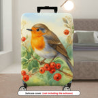 1-Piece Bird Berry Leaf Art Nature Landscape Watercolor  Suitcase Luggage Cover, Stretch Protective Sleeve
