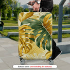 1-Piece Green Gold Tropical Leaf Decorative Exotic Artistic  Suitcase Luggage Cover, Stretch Protective Sleeve