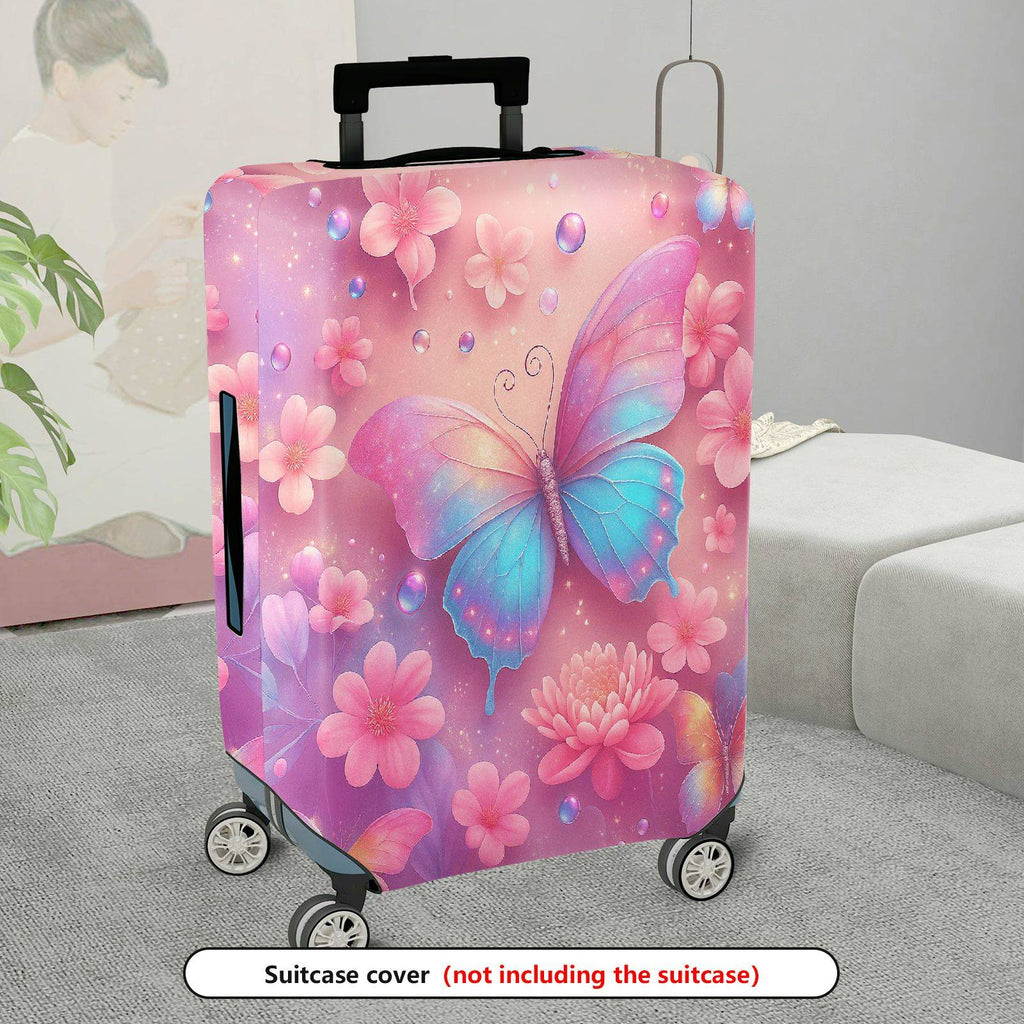 1-Piece Colorful Butterfly Floral Shimmer Watercolor Fantasy  Suitcase Luggage Cover, Stretch Protective Sleeve