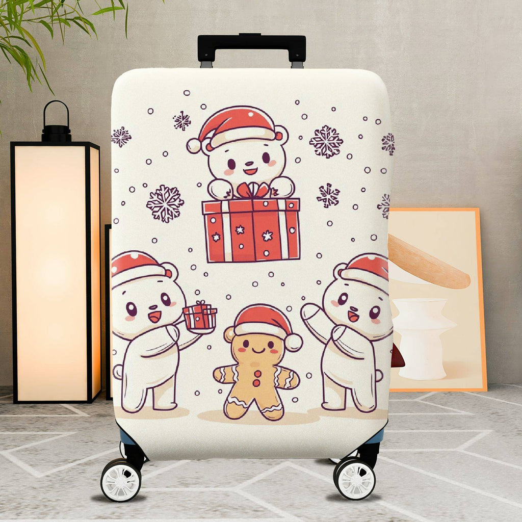 1-Piece Christmas Bear Gift Snowflakes Holiday  Suitcase Luggage Cover, Stretch Protective Sleeve