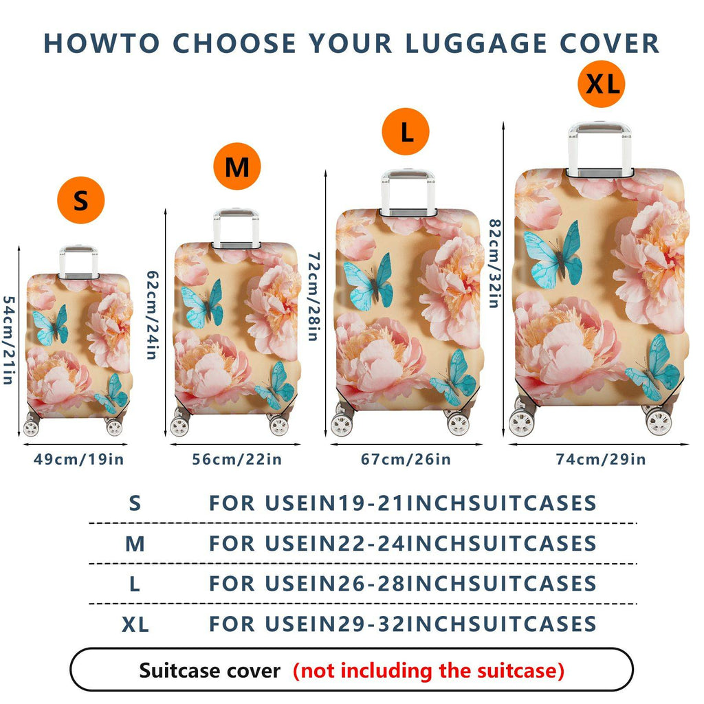 1-Piece Pink Floral Blue Butterfly Travel Holiday Luggage  Suitcase Luggage Cover, Stretch Protective Sleeve