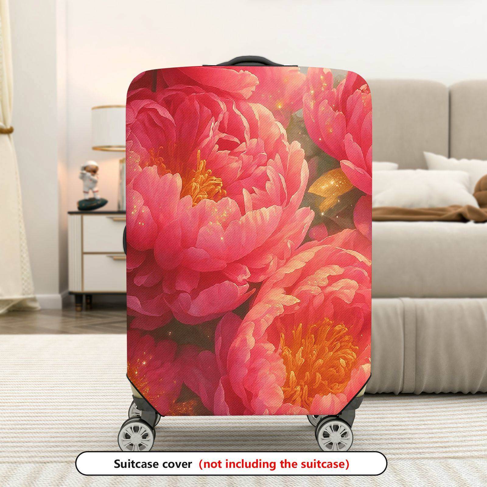 1-Piece Floral Peony Pink Sparkle Artistic Nature  Suitcase Luggage Cover, Stretch Protective Sleeve