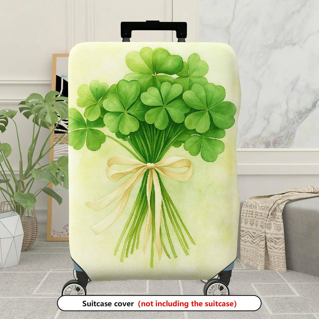 1-Piece Clover Green Floral Ribbon Luck Retro Holiday  Suitcase Luggage Cover, Stretch Protective Sleeve