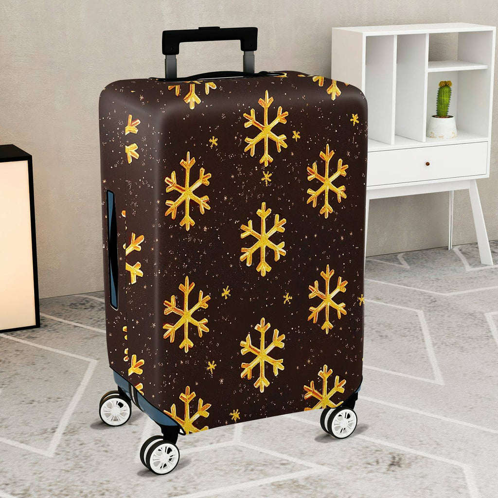 1-Piece Gold Snowflake Pattern Dark Brown Glitter Festive Holiday  Suitcase Luggage Cover, Stretch Protective Sleeve