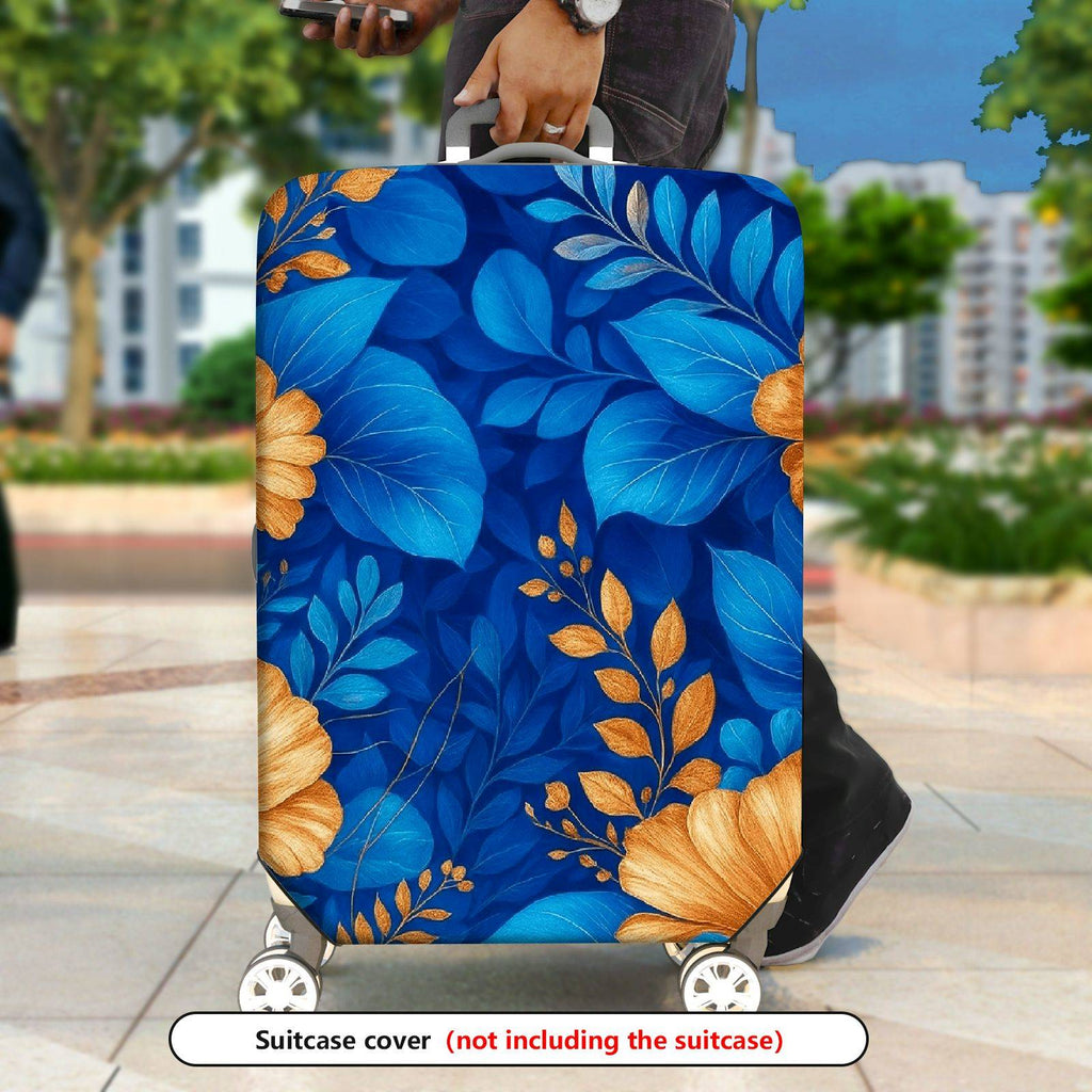 1-Piece Blue Floral Leaf Pattern Vibrant Colorful Botanical Nature  Suitcase Luggage Cover, Stretch Protective Sleeve