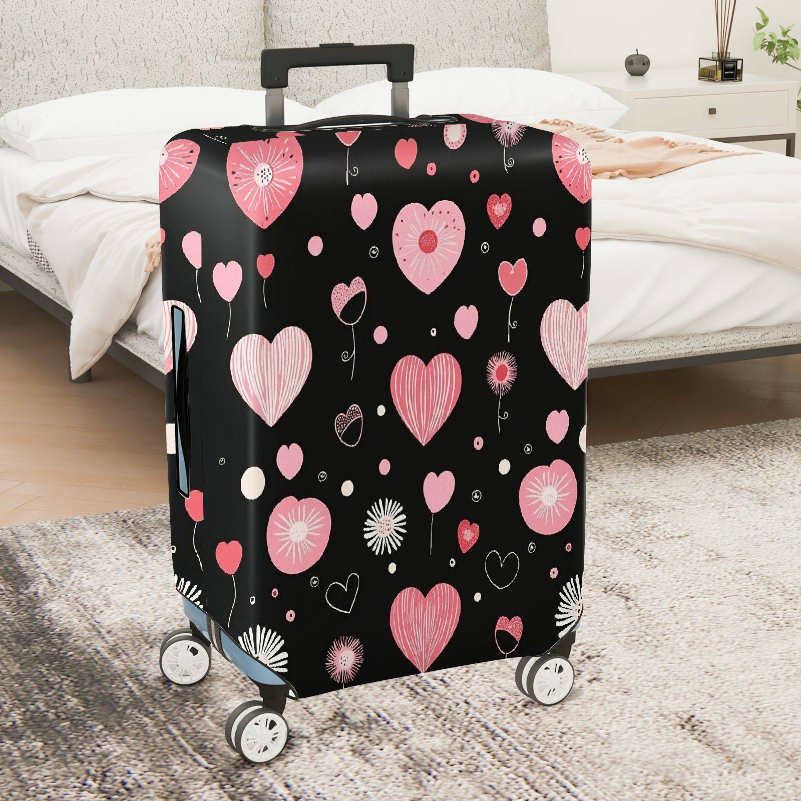 1-Piece Heart Flower Love Valentine Romantic Cute  Suitcase Luggage Cover, Stretch Protective Sleeve