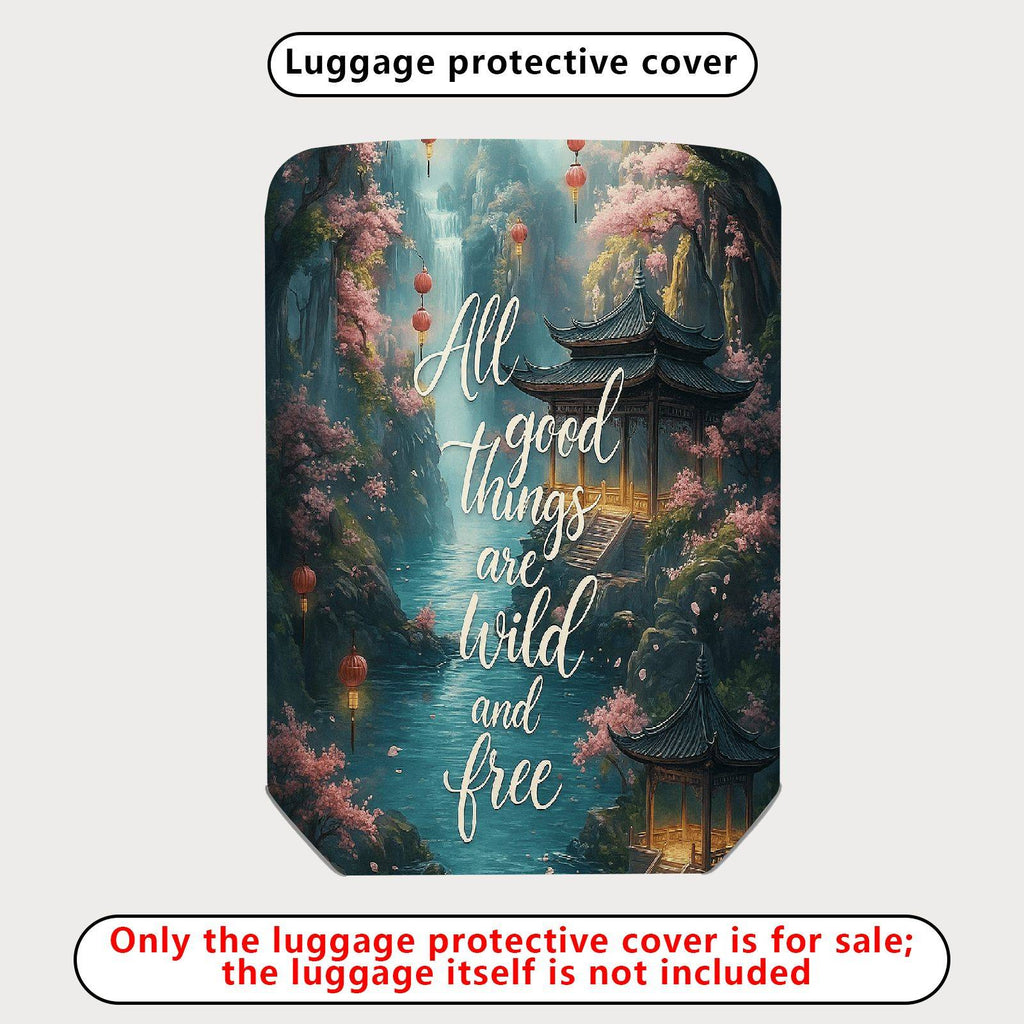 1-Piece Scenic Oriental Ink Landscape Calligraphy Lanterns Inspiration  Suitcase Luggage Cover, Stretch Protective Sleeve