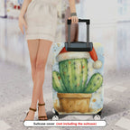 1-Piece Christmas  Green Cactus Festive Decorative Holiday  Suitcase Luggage Cover, Stretch Protective Sleeve