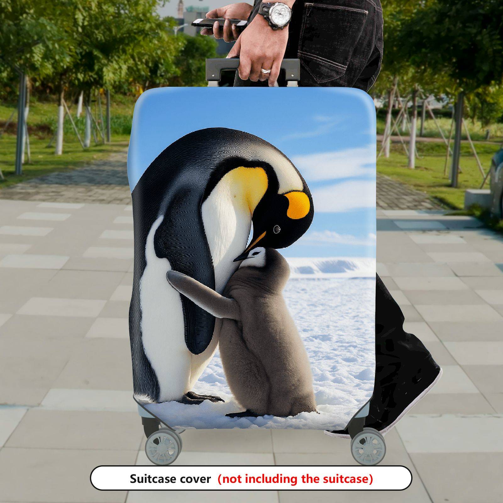 1-Piece Penguin Arctic Snow Cute Family Love Warm  Suitcase Luggage Cover, Stretch Protective Sleeve