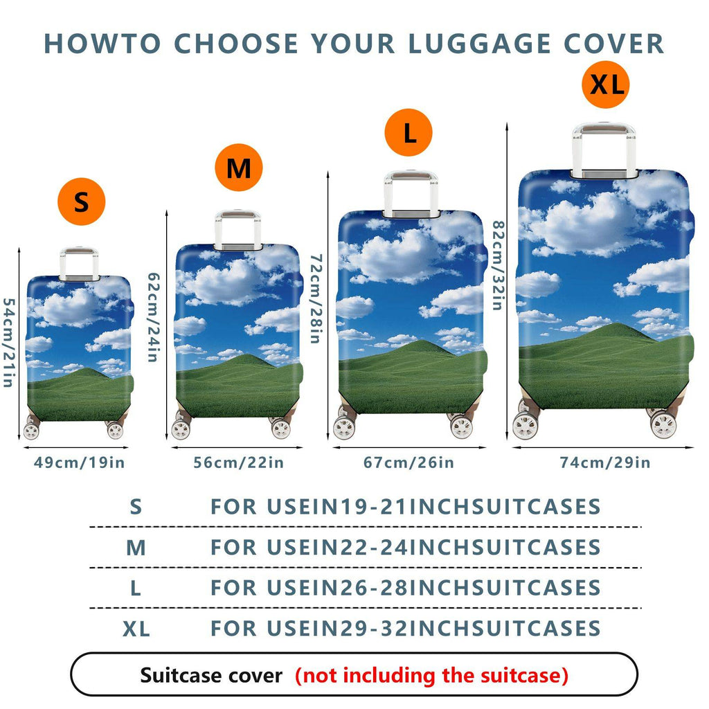 1-Piece Sky Blue Green Landscape Clouds Nature Hills  Suitcase Luggage Cover, Stretch Protective Sleeve