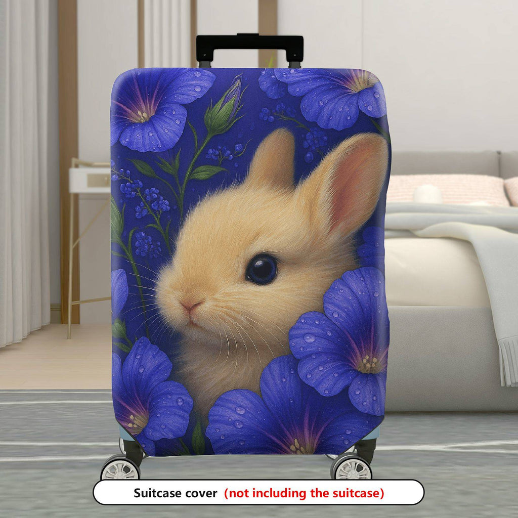1-Piece Bunny Floral Blue Nature Cute Adorable  Suitcase Luggage Cover, Stretch Protective Sleeve