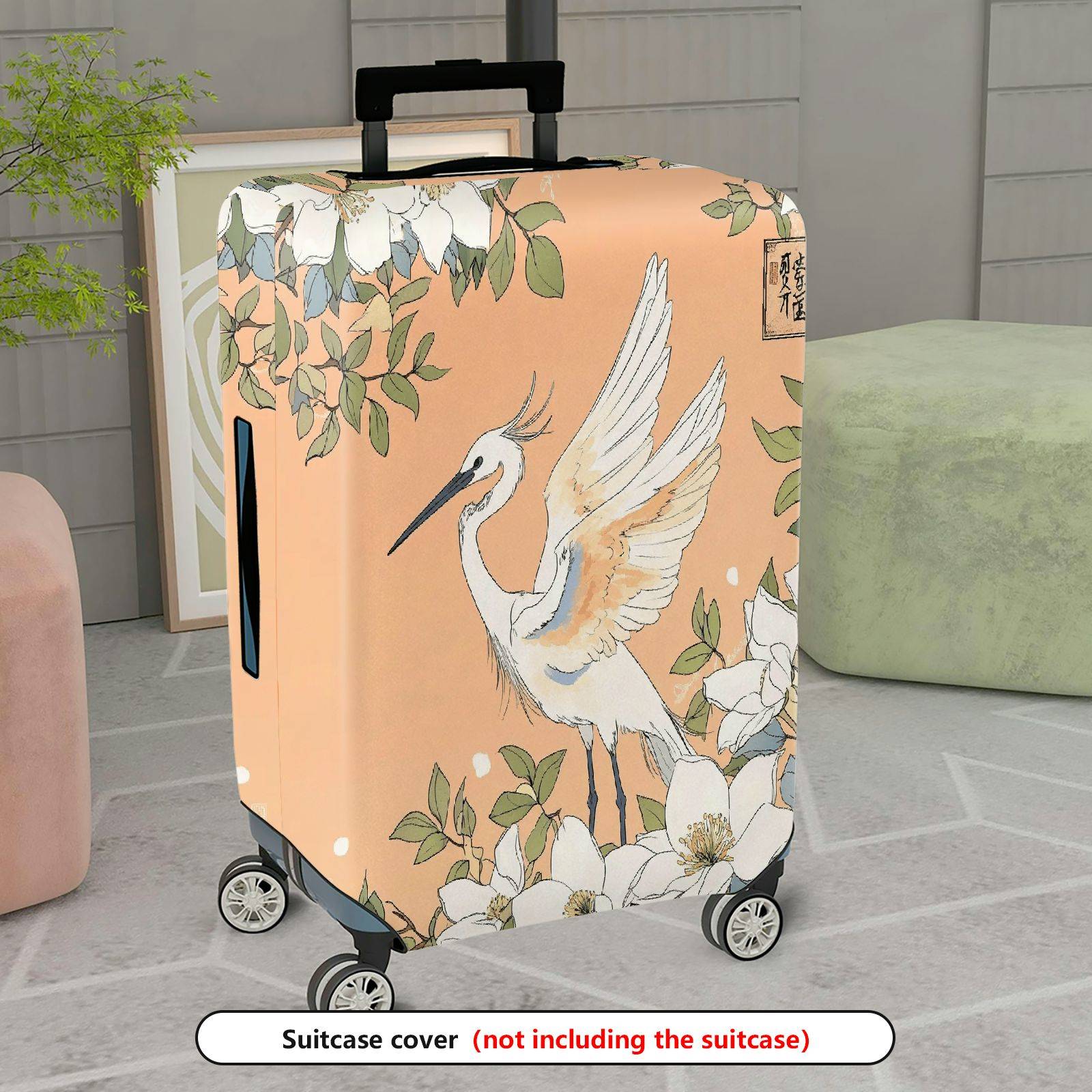 1-Piece Elegant Bird Floral Art  Suitcase Luggage Cover, Stretch Protective Sleeve