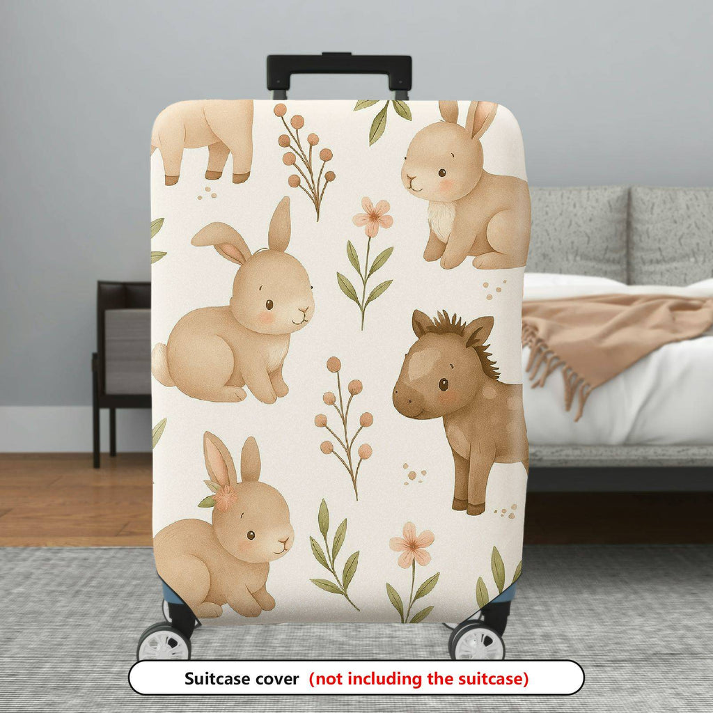 1-Piece Cute Bunny Horse Floral Leaf Pastoral Animal  Suitcase Luggage Cover, Stretch Protective Sleeve