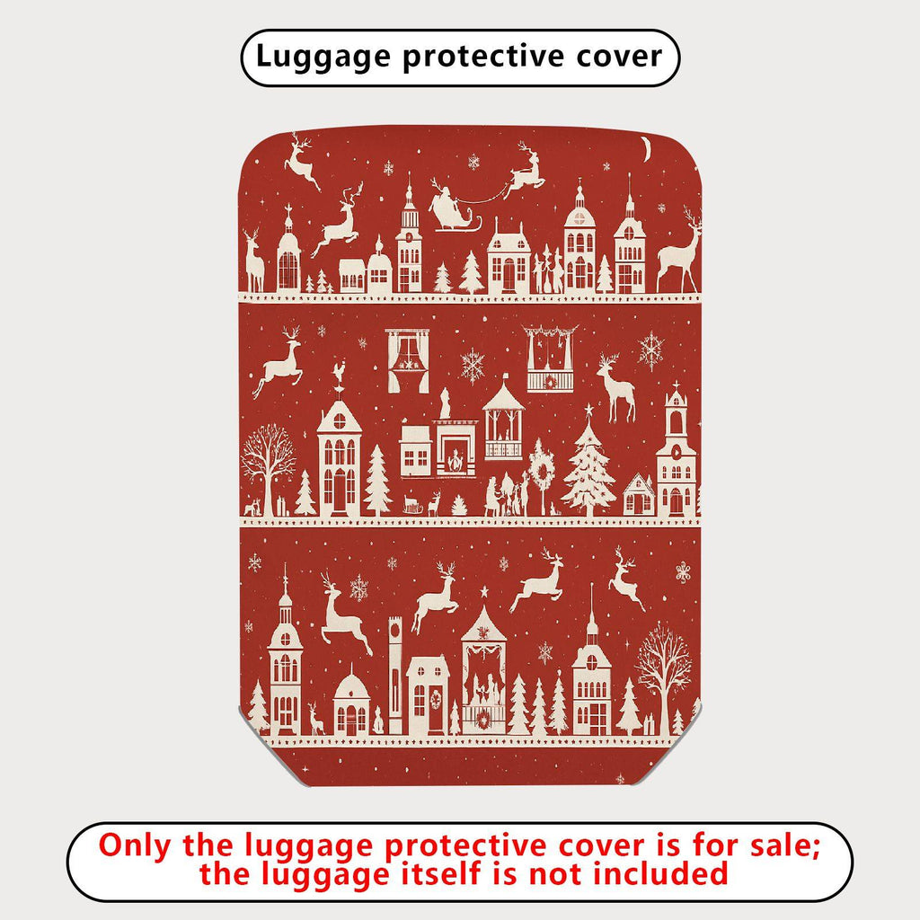 1-Piece Christmas Holiday Winter Reindeer Village Snowflakes  Suitcase Luggage Cover, Stretch Protective Sleeve