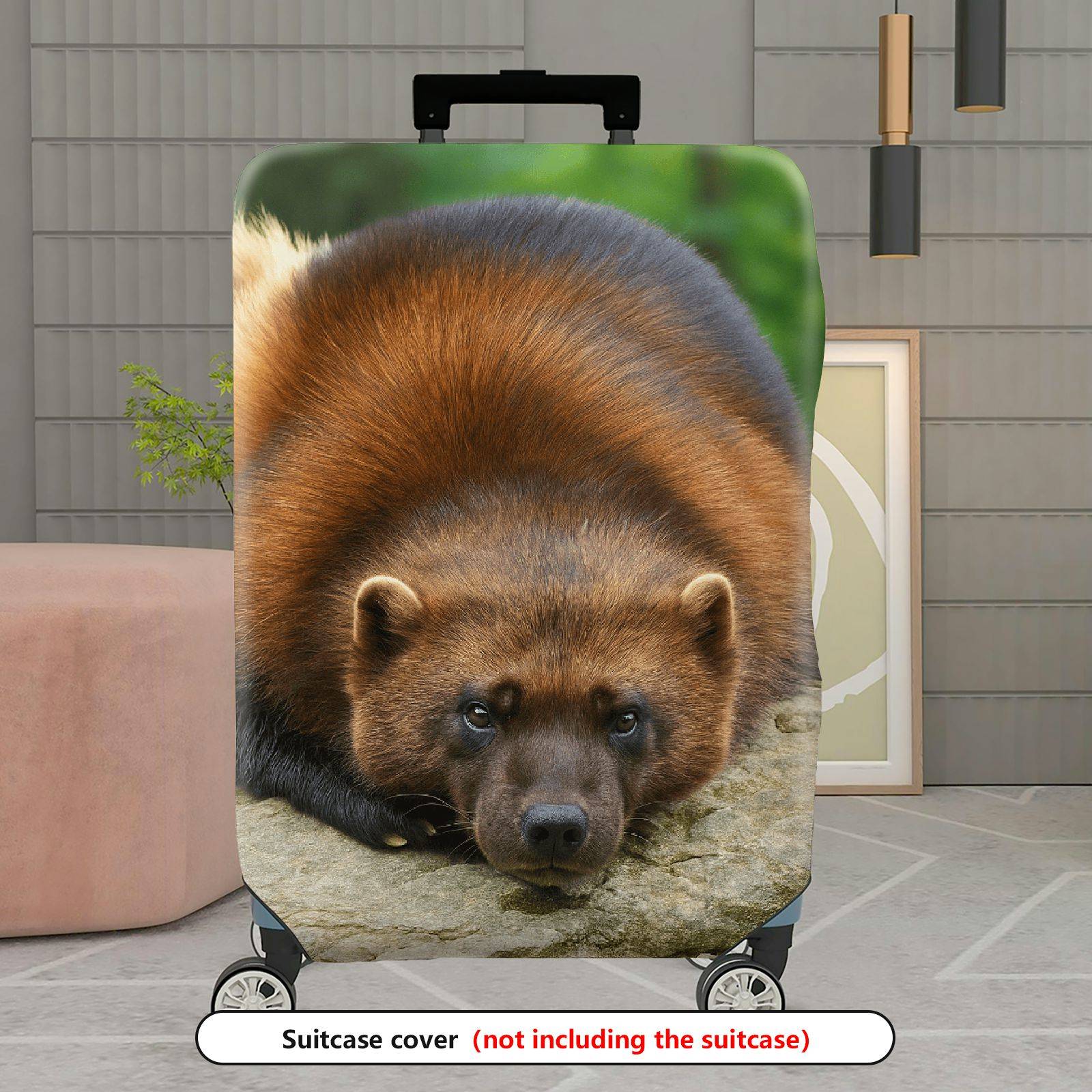 1-Piece Animal Nature Wildlife Forest Cute Wolverine  Suitcase Luggage Cover, Stretch Protective Sleeve