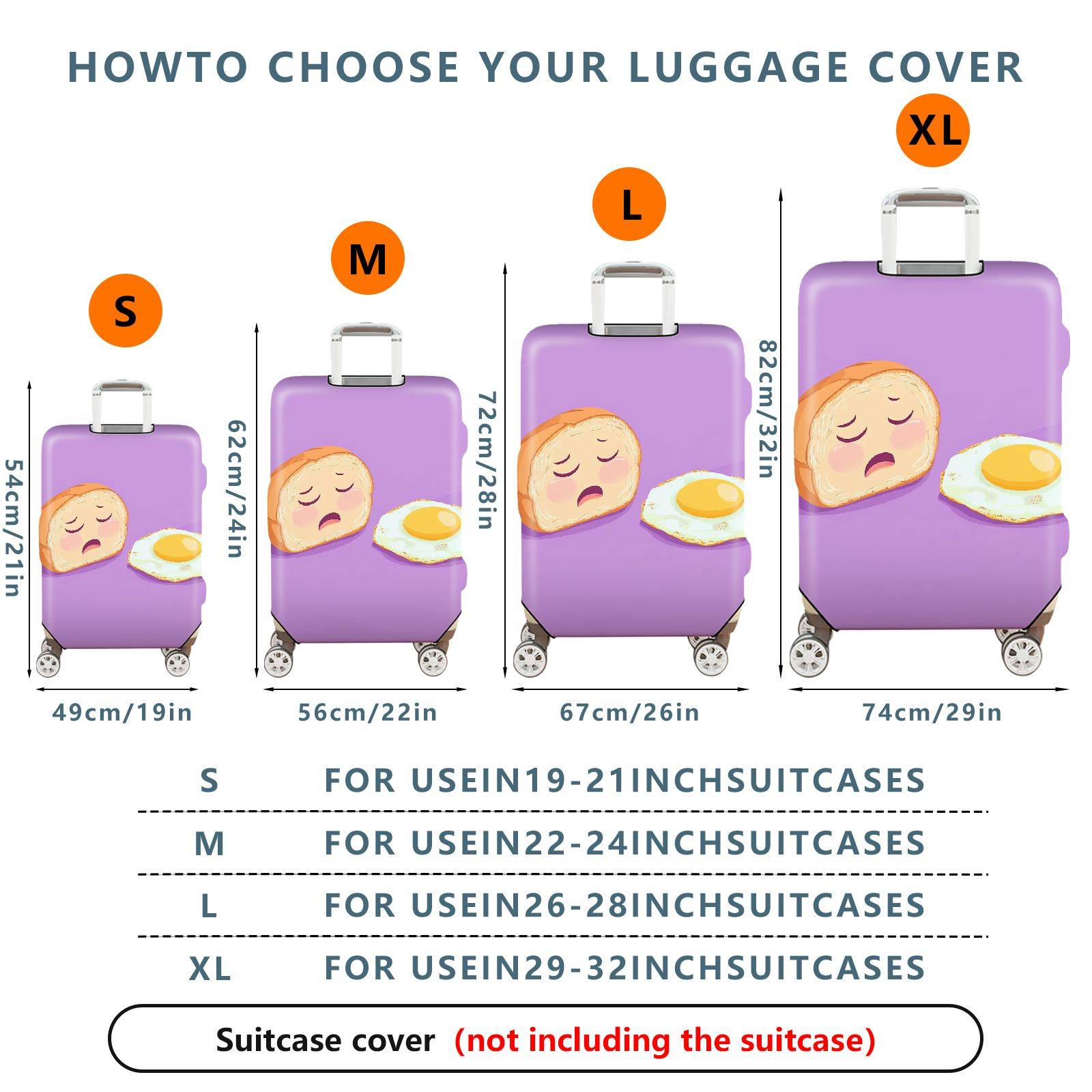 1-Piece Cute  Breakfast Bread Egg Purple  Suitcase Luggage Cover, Stretch Protective Sleeve