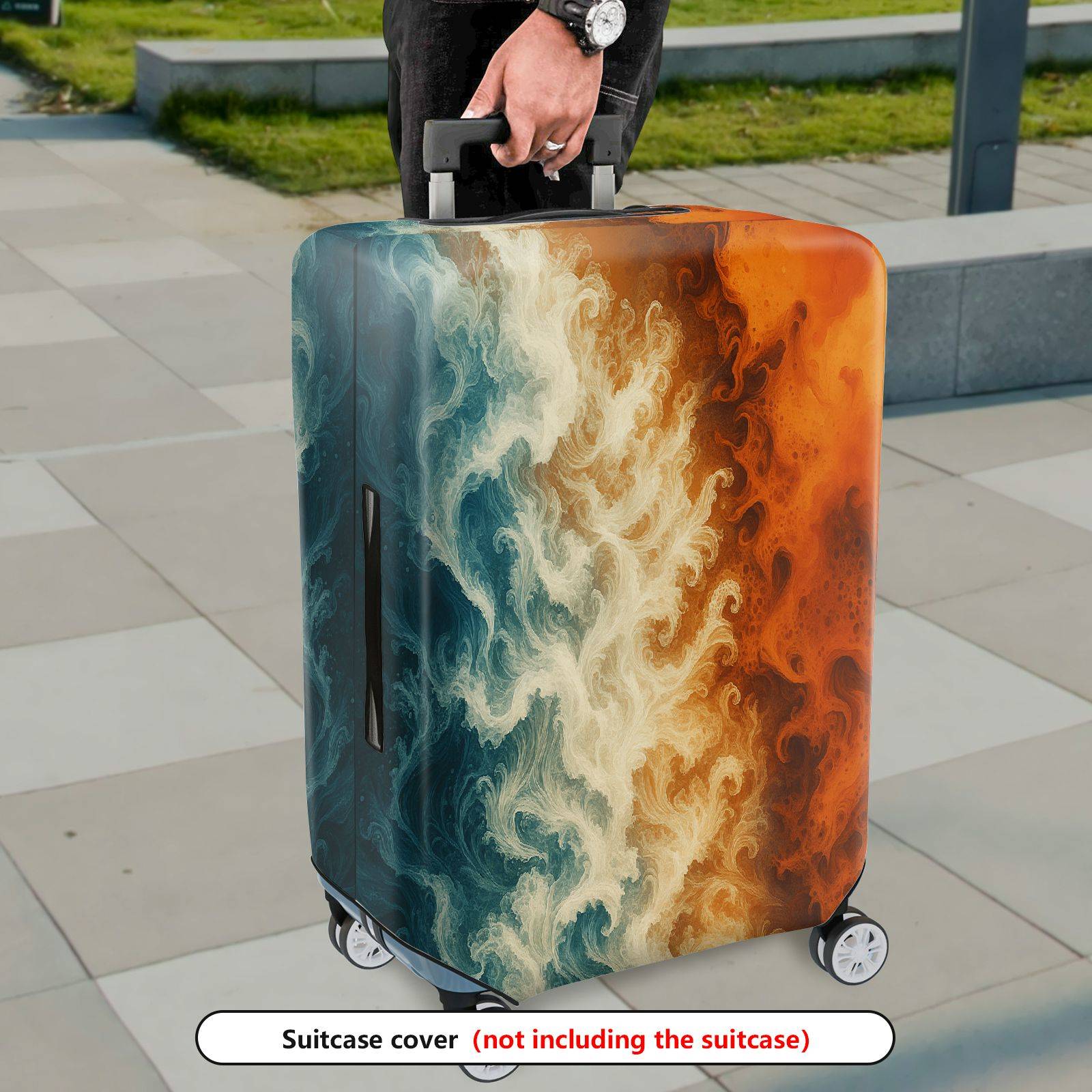 1-Piece Abstract Ocean Fire Energy Flow Art  Suitcase Luggage Cover, Stretch Protective Sleeve