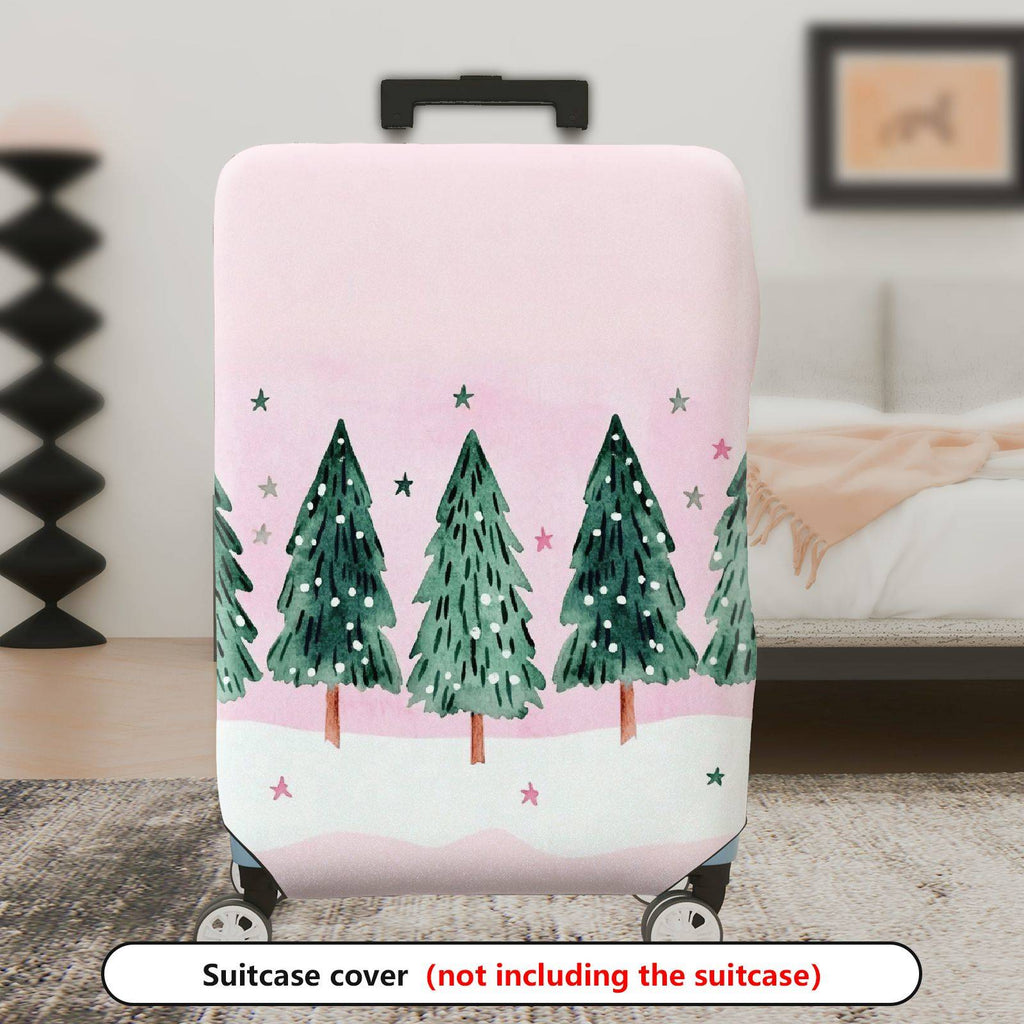 1-Piece Christmas Tree Snow Stars Pink Green Winter Holiday  Suitcase Luggage Cover, Stretch Protective Sleeve