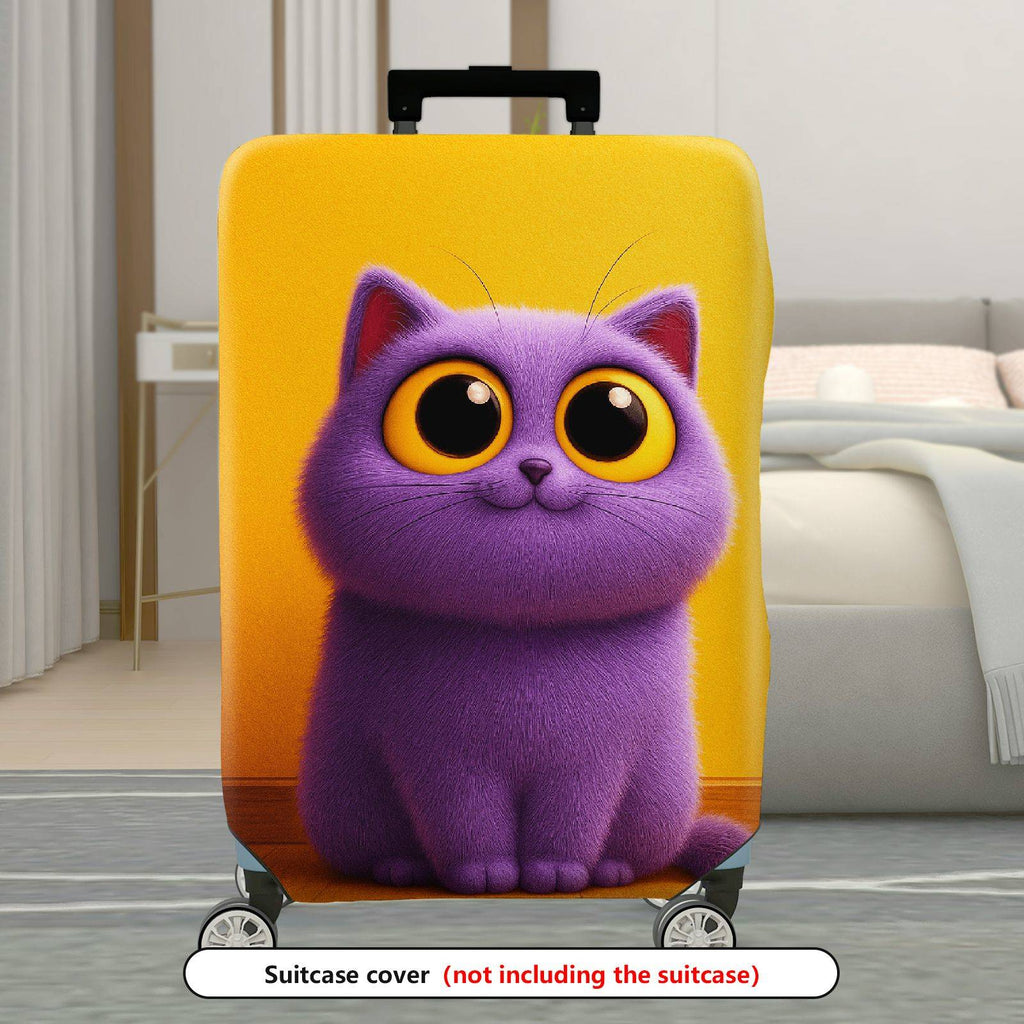 1-Piece Cute Furry Purple Cat Yellow  Suitcase Luggage Cover, Stretch Protective Sleeve