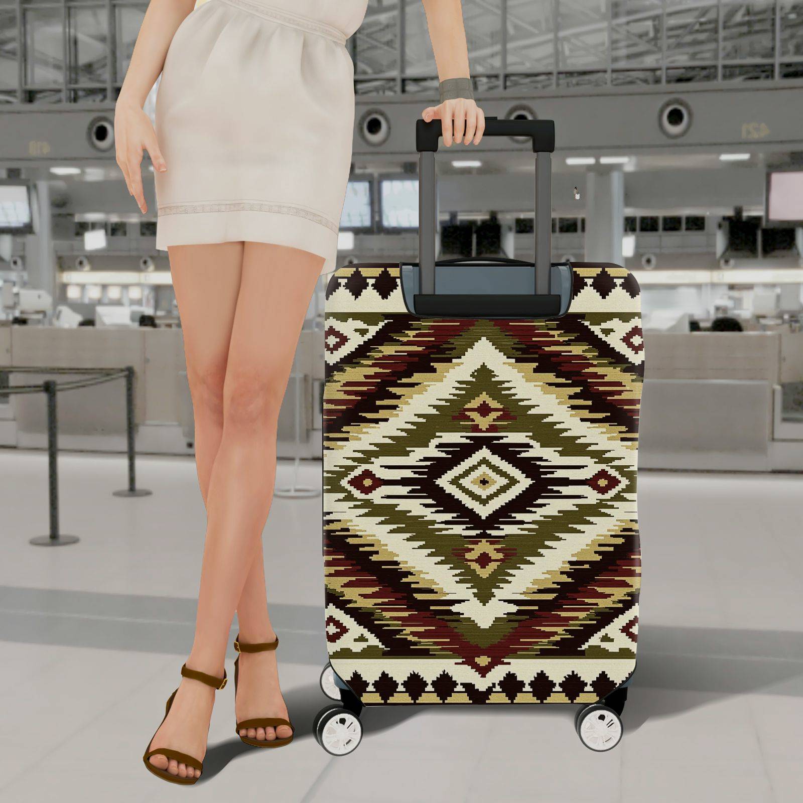 1-Piece Geometric Ethnic Tribal Southwestern Aztec  Suitcase Luggage Cover, Stretch Protective Sleeve