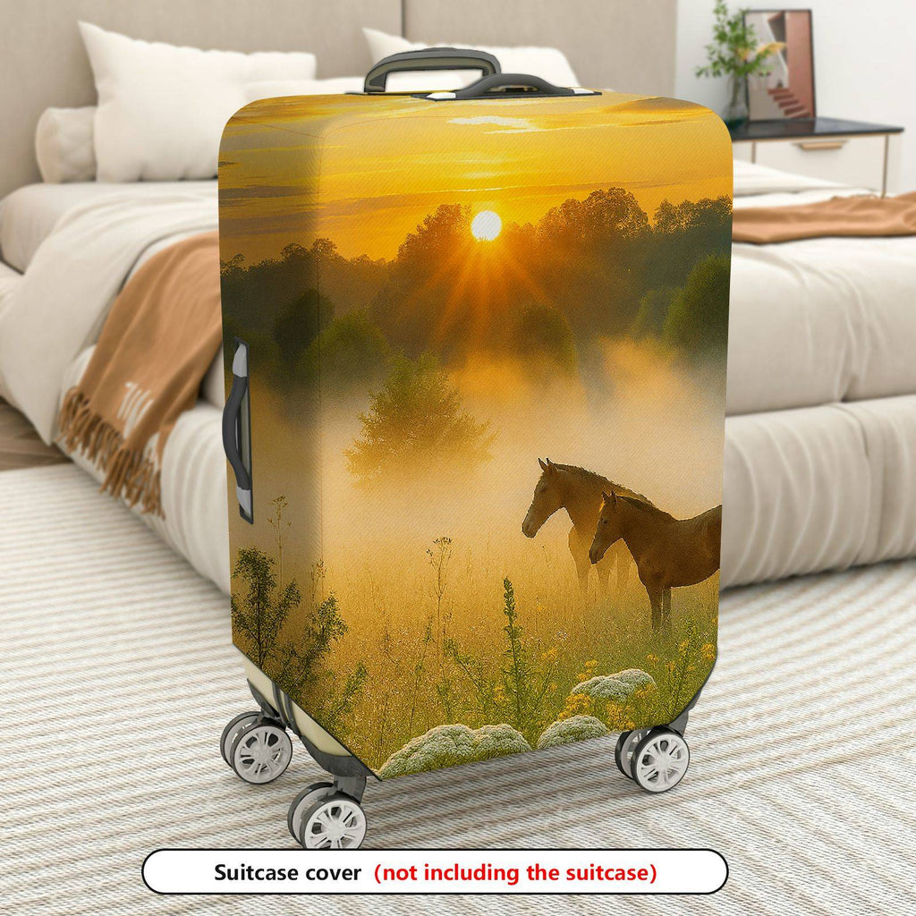 1-Piece Sunrise Horse Nature Landscape Scenery Mist  Suitcase Luggage Cover, Stretch Protective Sleeve