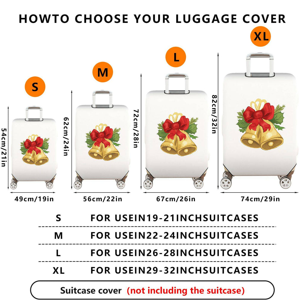 1-Piece Christmas Bell Red Bow Holiday Festive Elegant  Suitcase Luggage Cover, Stretch Protective Sleeve