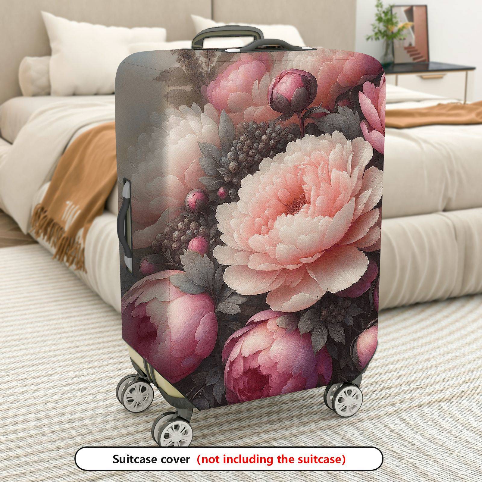1-Piece Peony Floral Romantic Elegant Stylish Artistic  Suitcase Luggage Cover, Stretch Protective Sleeve