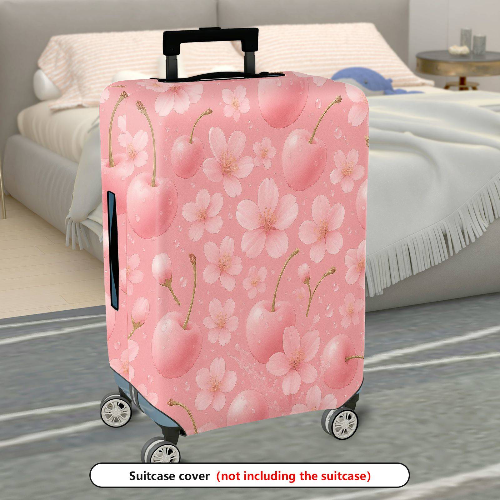 1-Piece Cherry Blossom Pink Flower Fruit Cute Sweet  Suitcase Luggage Cover, Stretch Protective Sleeve