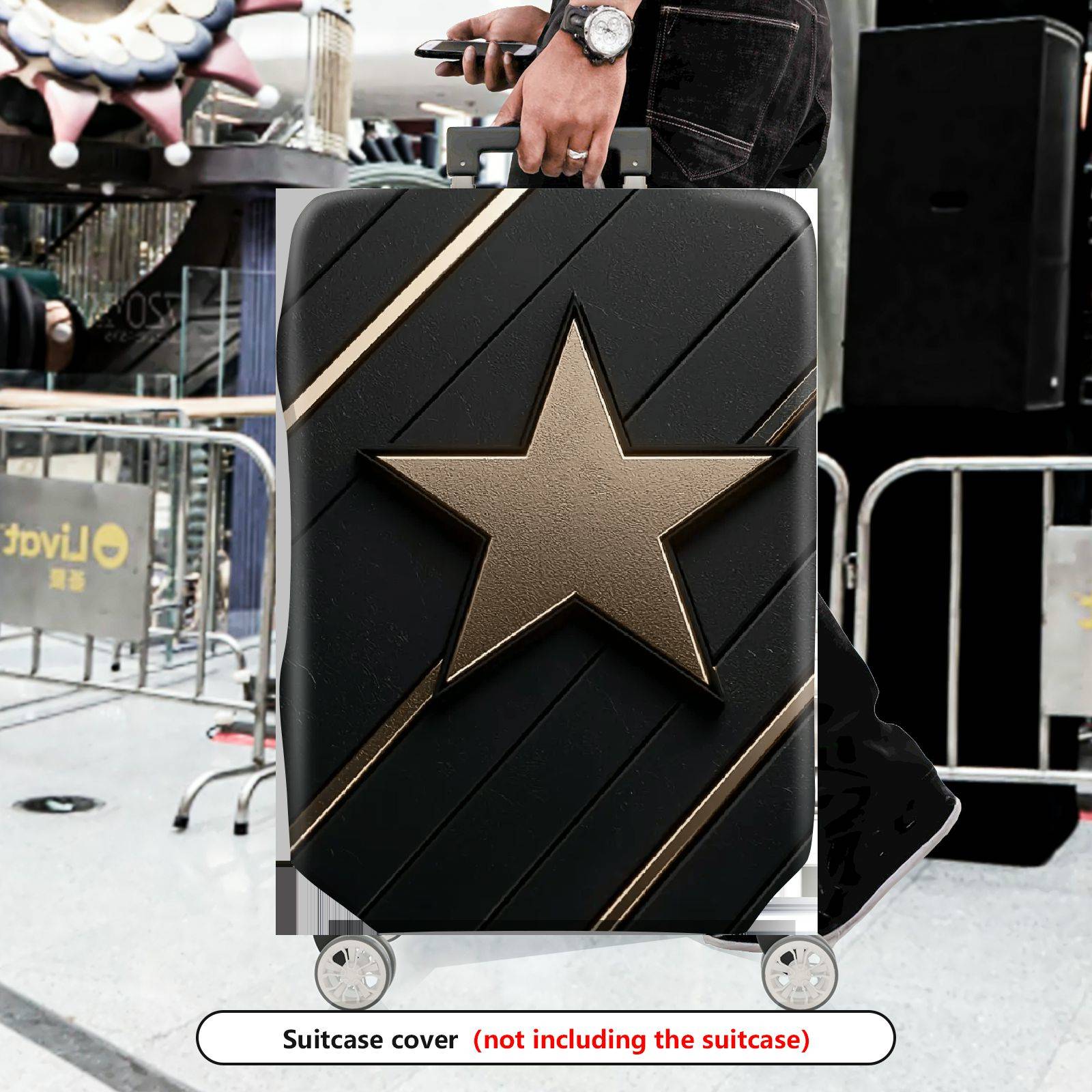 1-Piece Star Pattern Black Gold Geometric Modern Stylish  Suitcase Luggage Cover, Stretch Protective Sleeve