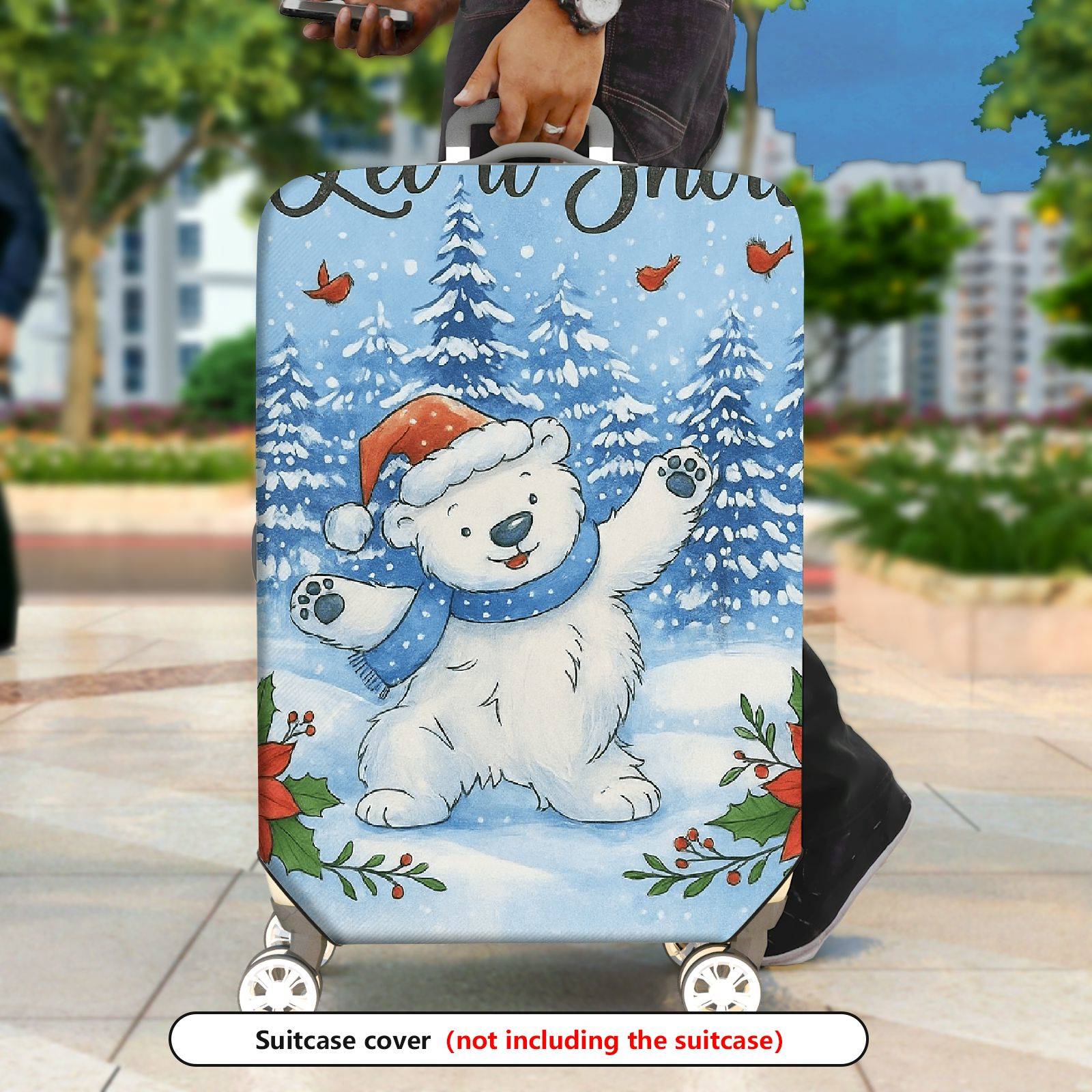 1-Piece Bear Winter Snow Christmas Holiday Floral  Suitcase Luggage Cover, Stretch Protective Sleeve