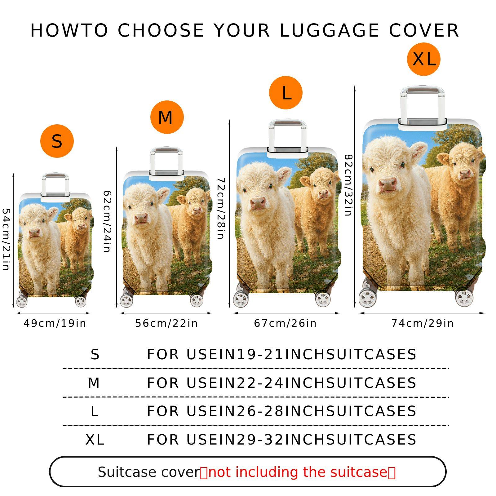 1-Piece Cute Animal Farm Pasture Nature Calf  Suitcase Luggage Cover, Stretch Protective Sleeve
