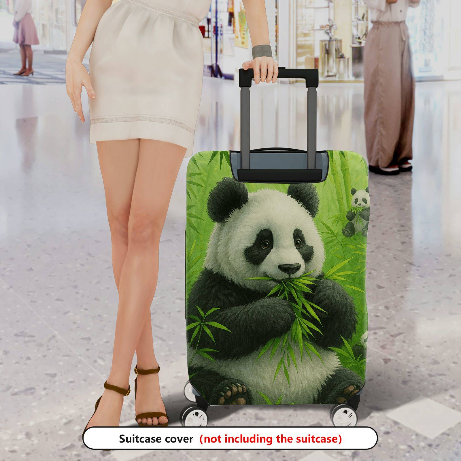 1-Piece Panda Bamboo Green Forest Cute Playful Lively  Suitcase Luggage Cover, Stretch Protective Sleeve