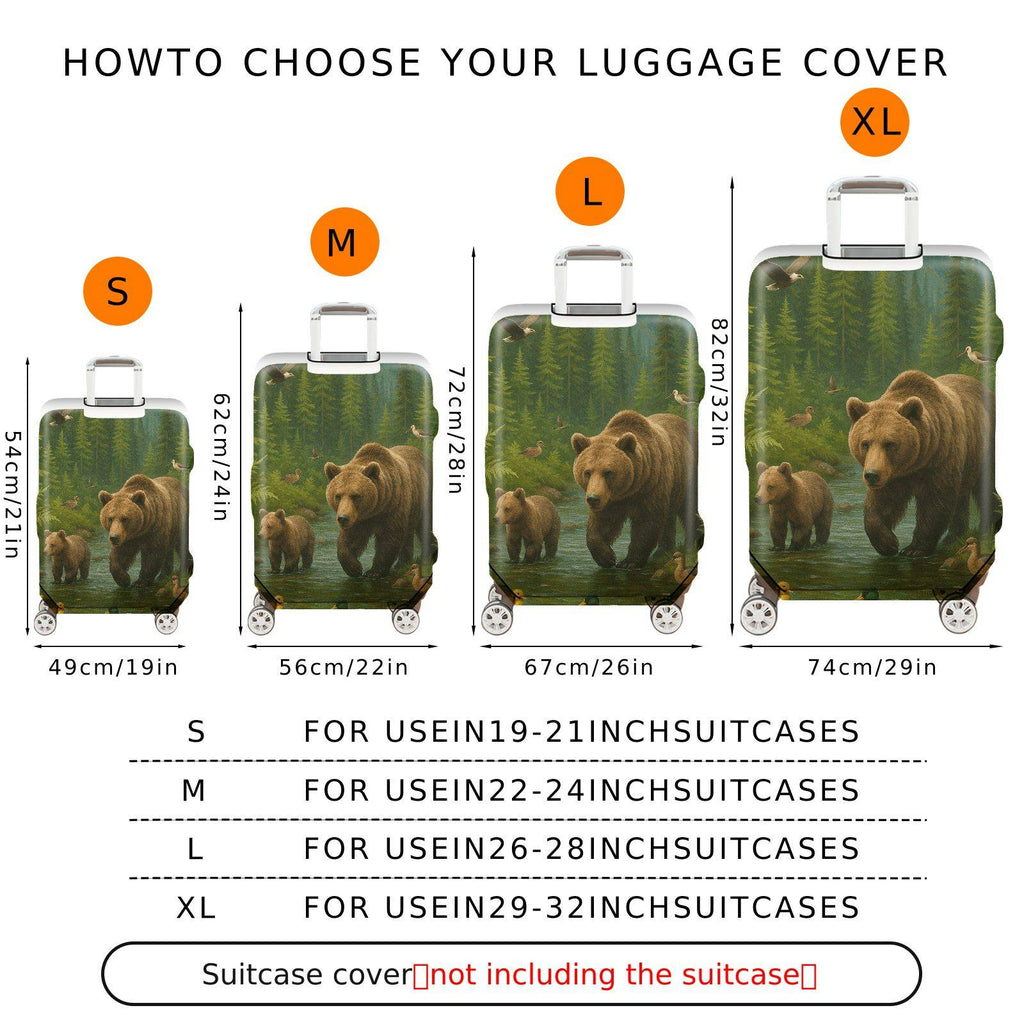 1-Piece Bear Forest Wildlife Scenic Nature Animal Landscape  Suitcase Luggage Cover, Stretch Protective Sleeve