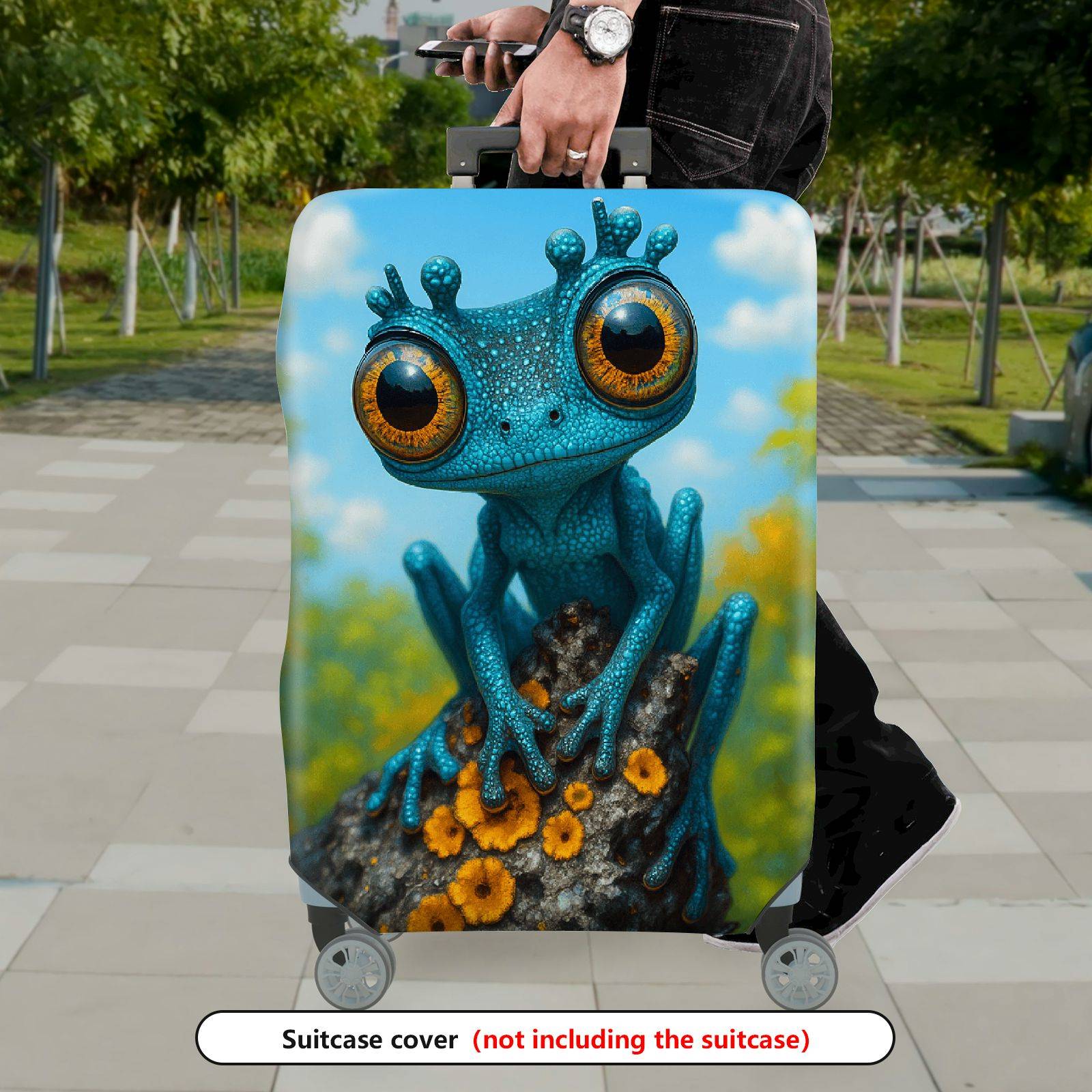 1-Piece Blue Frog Forest Nature  Cute Animal  Suitcase Luggage Cover, Stretch Protective Sleeve