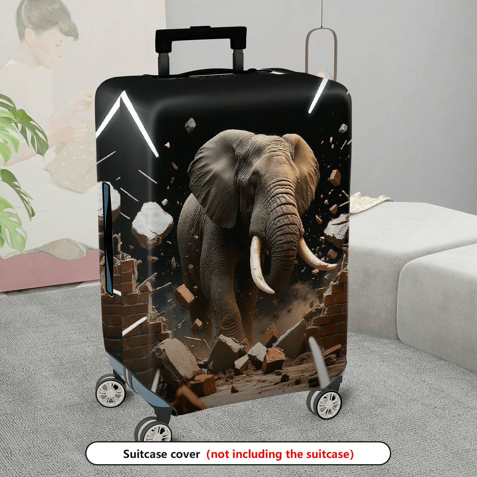 1-Piece Elephant Brick Wall Illustration Bold Impact Artistic Creative Elephant theme, Holiday  Suitcase Luggage Cover, Stretch Protective Sleeve