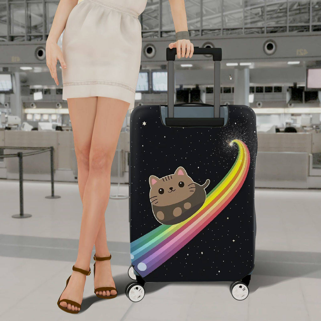 1-Piece Cute Cat Rainbow Galaxy Starry Night Cosmic  Suitcase Luggage Cover, Stretch Protective Sleeve