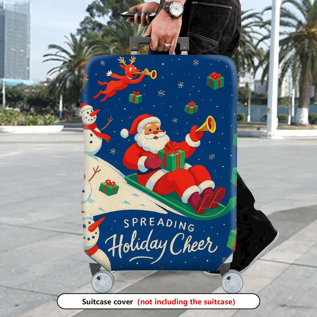 1-Piece Santa Reindeer Snowman Gifts Christmas Holiday  Suitcase Luggage Cover, Stretch Protective Sleeve